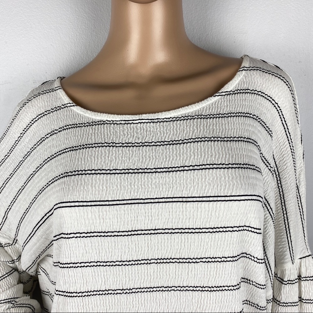 NEW FRENCH CONNECTION STRIPED BALLOON SLEEVE TOP - Picture 4 of 8